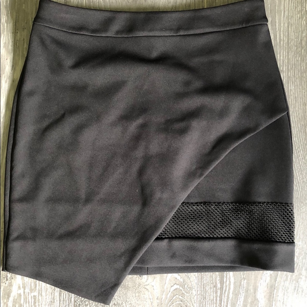 Express asymmetrical mini skirt with mesh inset